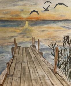 Bootssteg Malplatte Ölfarben 20x24cm